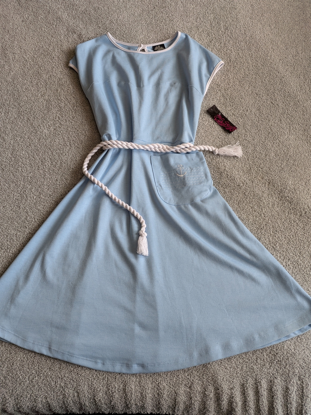 🌼B2G1🌼 RockSteady Light Blue Nautical Midi Dress with Rope Belt